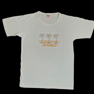 Vintage Anvil Hawaii T Shirt Size S White Embroidered Palm Trees 100% Cotton USA